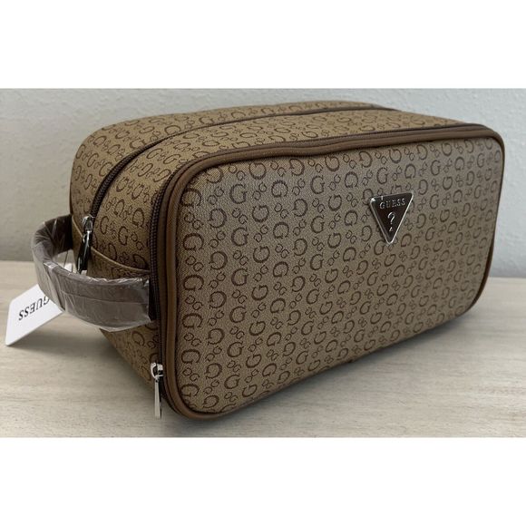 GUESS V7200082 MOCHA BROWN TOILETRY JUNCTION TRAVEL CASE DOPP BAG LOGO - Picture 1 of 10